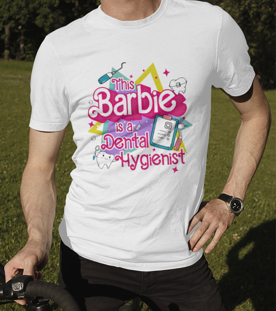 This Barbie Is A Dental Hygienist Playful Pink Text With Dental Tools T-Shirt