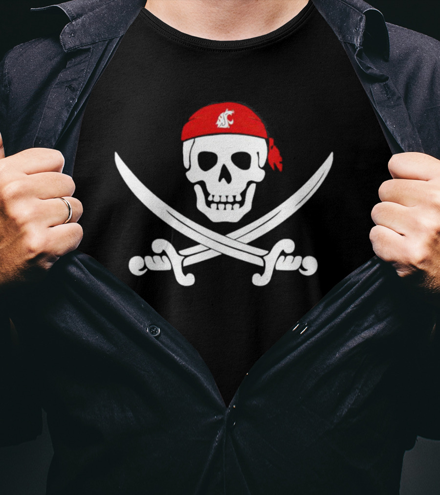 Washington State Cougars Skull And Crossed Swords Bandana T-Shirt