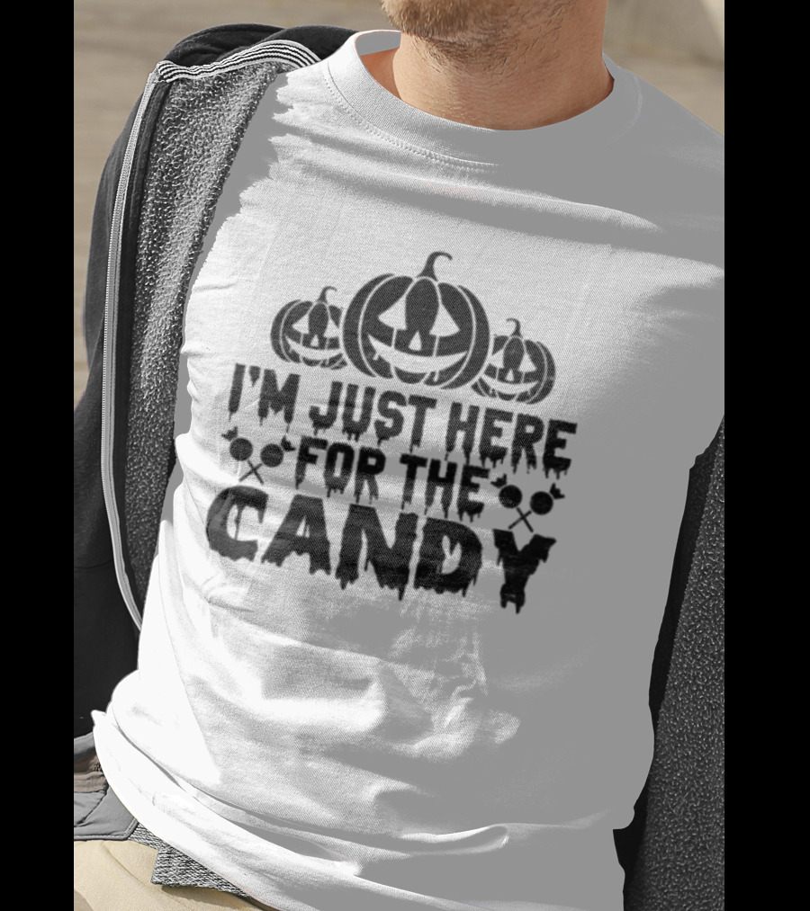 Happy Halloween I'm Just Here For The Candy Pumpkin Skulls T-Shirt