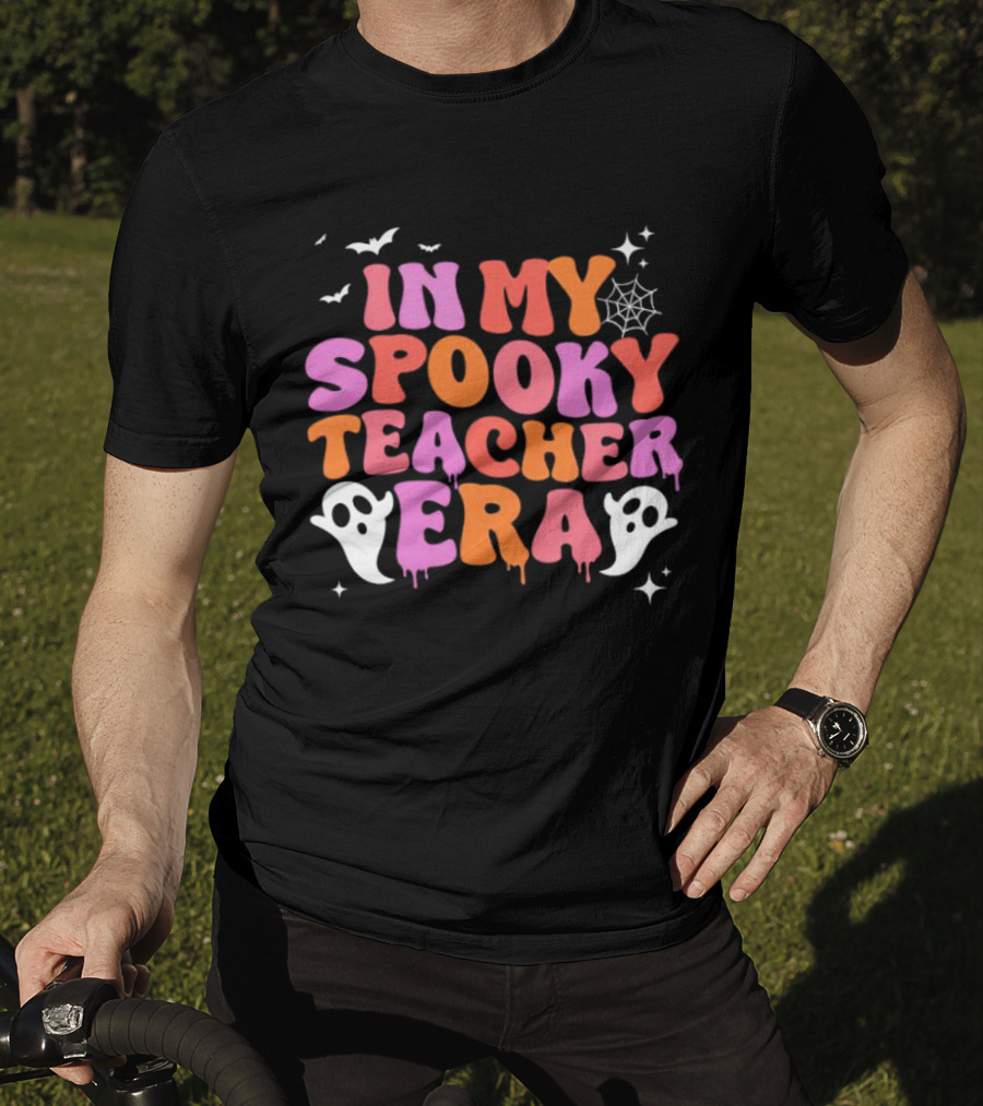 In My Spooky Teacher Era Ghost Halloween Bats Web Stars T-Shirt