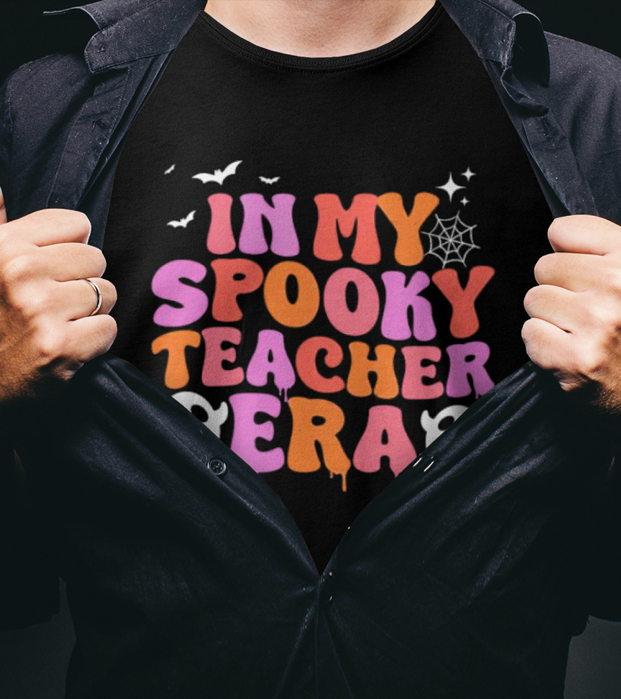 In My Spooky Teacher Era Ghost Halloween Bats Web Stars T-Shirt