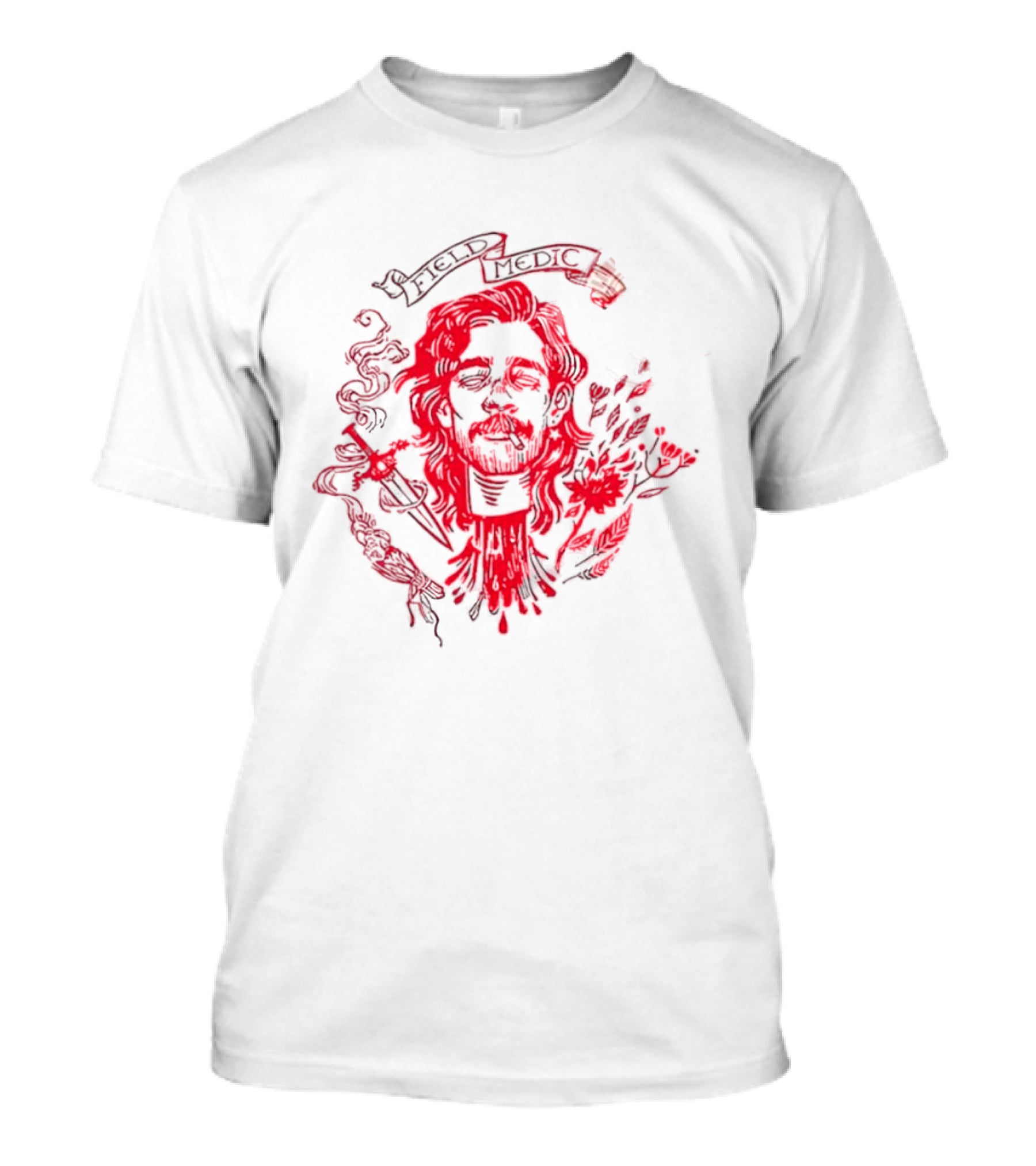 Field Medic Decapitated Roses And Leaves Red T-Shirt