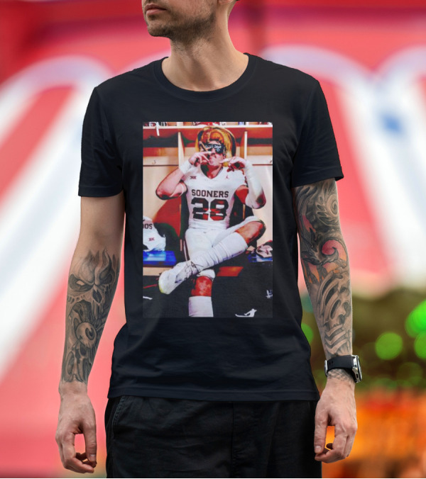 Premium T-Shirt: Sooners 28 Danny Stutsman Red River Rivalry Football Locker Room Image T-Shirt Sooners 28 Danny Stutsman Red River Rivalry Football Locker Room Image T-Shirt