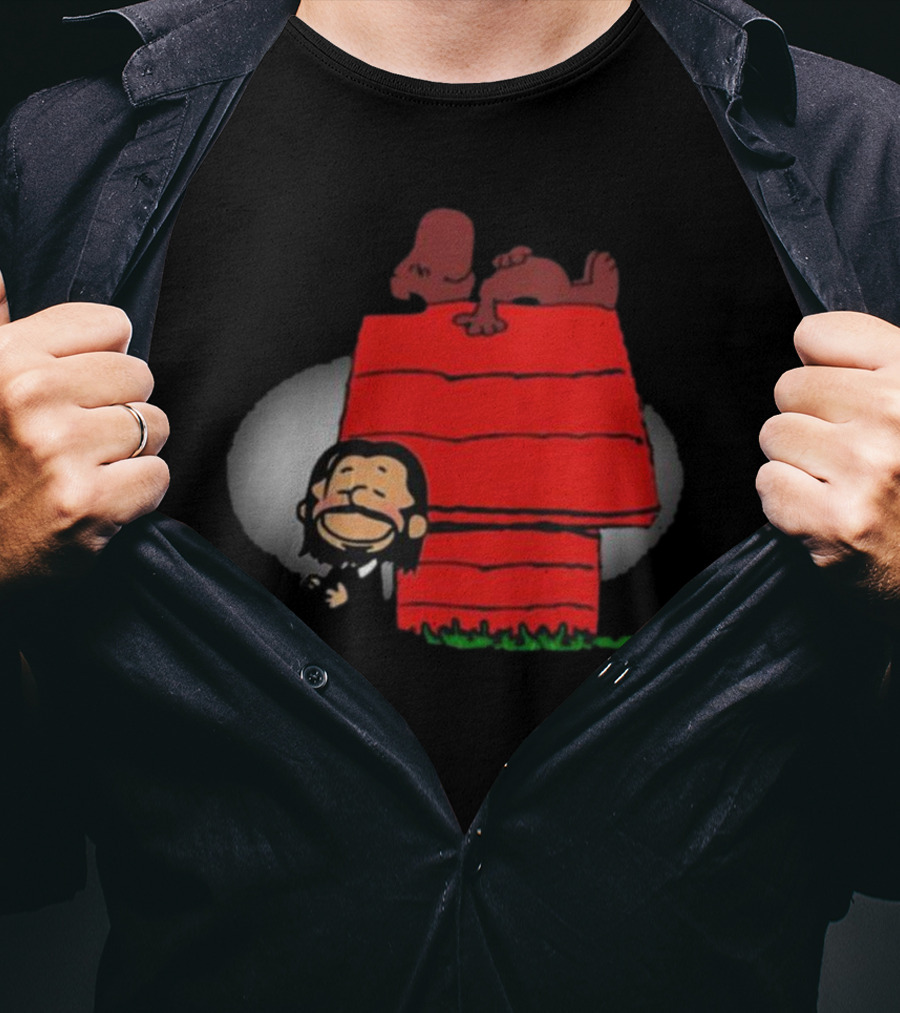 John Wick And Snoopy On Red Doghouse Crossover T-Shirt