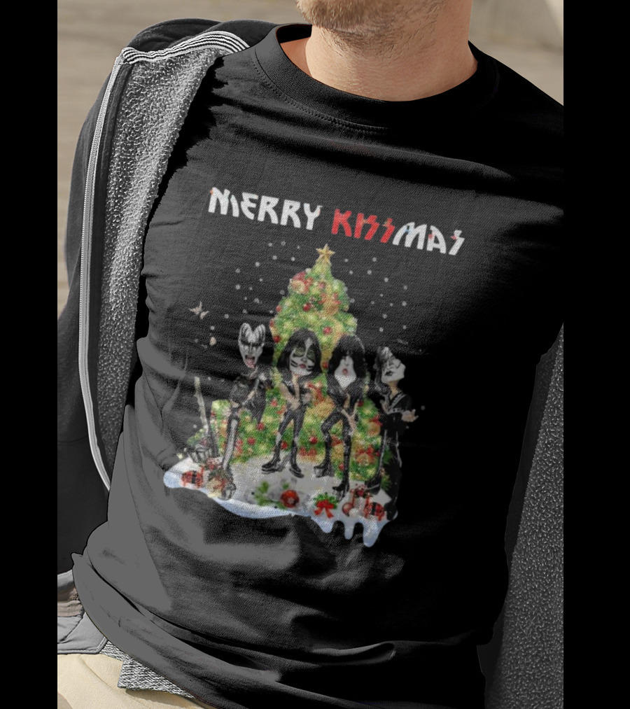 Merry Kissmas Kiss Rock Band Christmas Tree Holiday T-Shirt