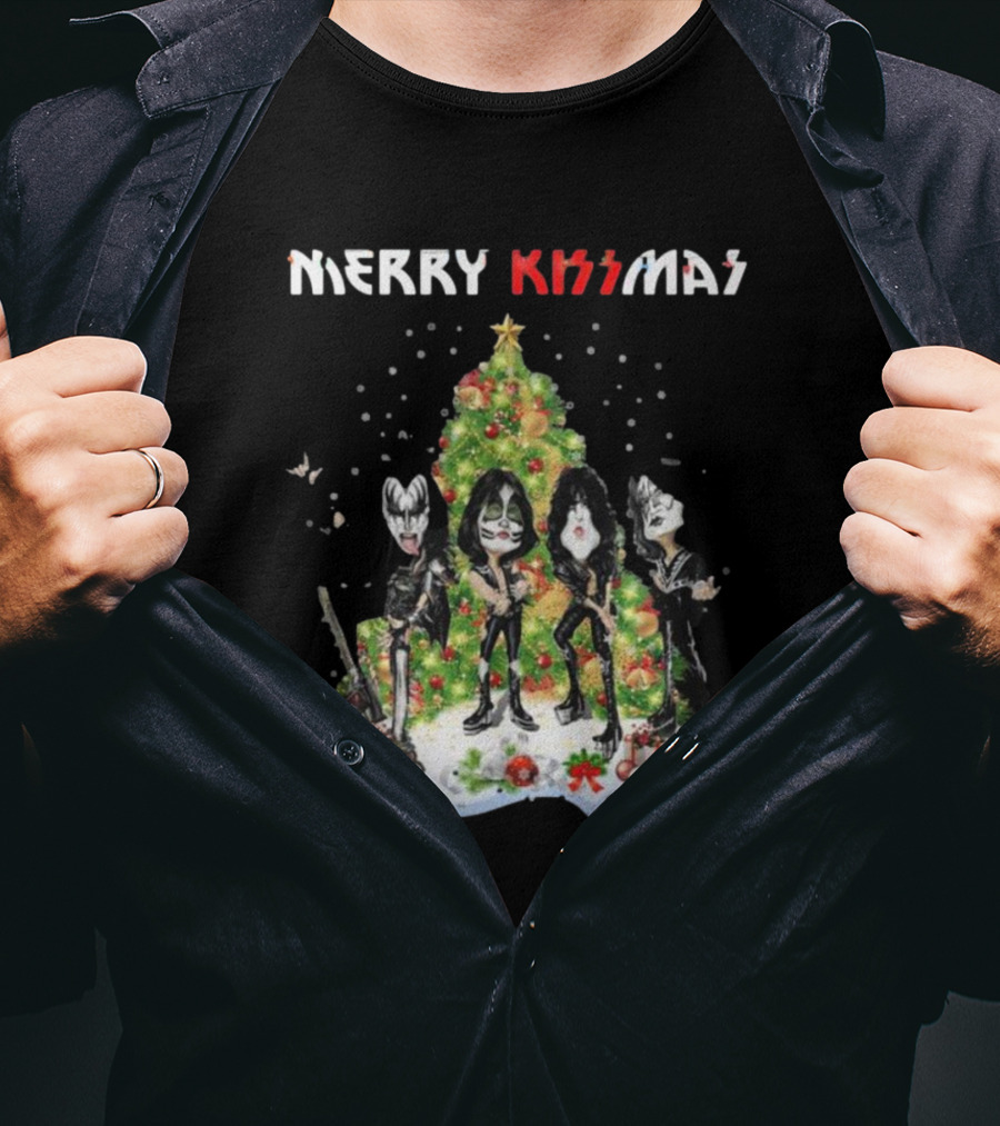 Merry Kissmas Kiss Rock Band Christmas Tree Holiday T-Shirt