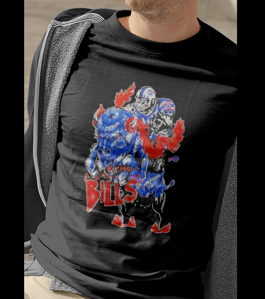 Warren Lotas Buffalo Bills Colorful Flames Football Buffalo T-Shirt