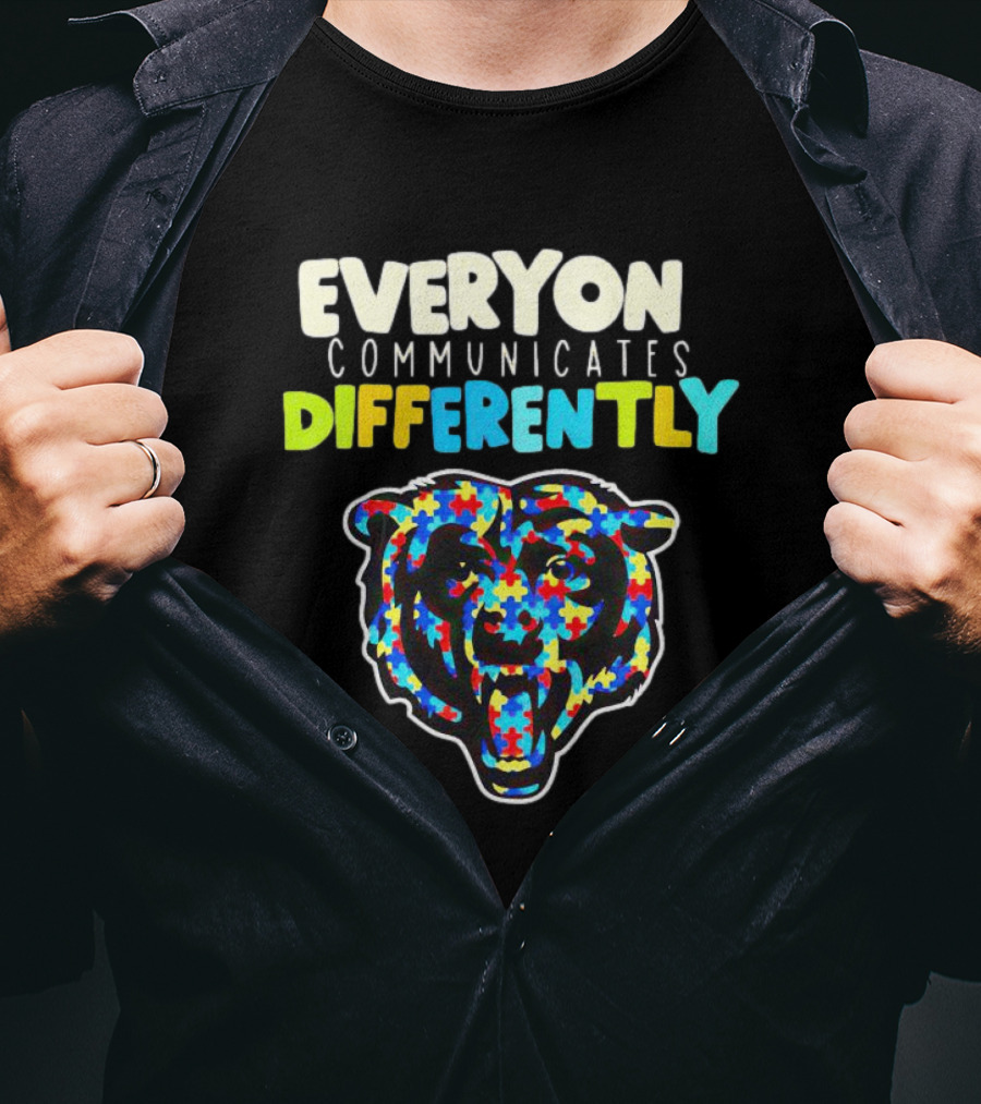 Chicago Bears Everyone Communicates Differently Autism Puzzle T-Shirt