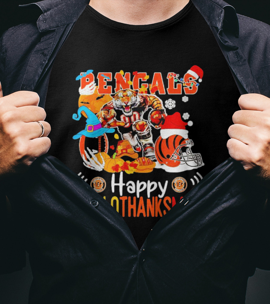 Bengals Mascot Festive Happy Hallothanksmas T-Shirt