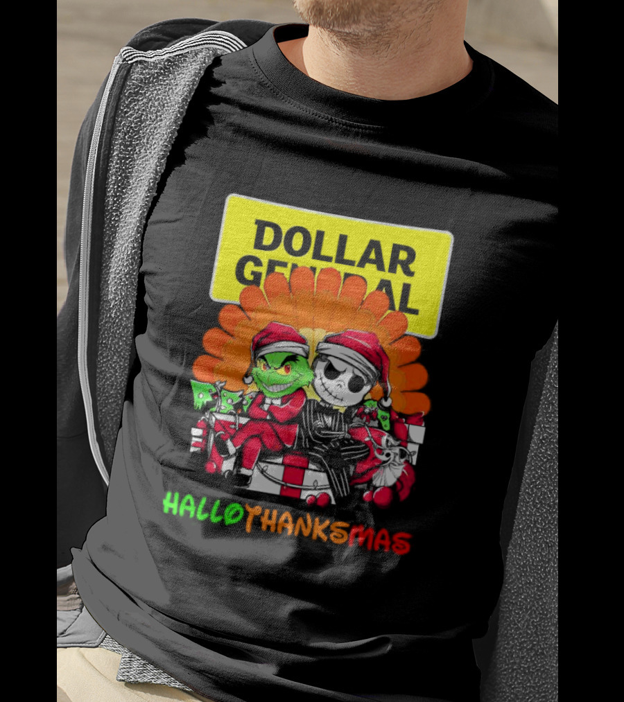 Grinch And Jack Skellington With Dollar General HalloThanksMas T-Shirt