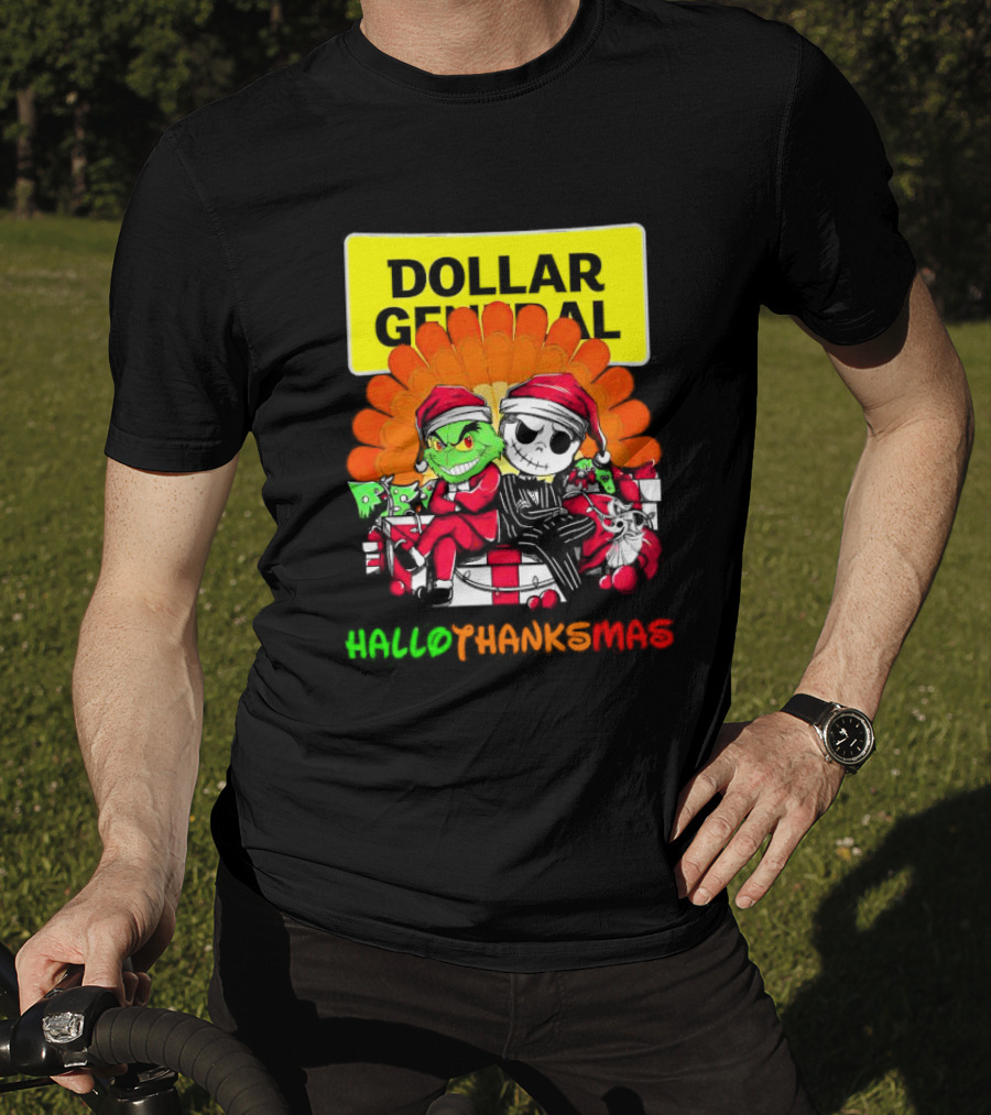 Grinch And Jack Skellington With Dollar General HalloThanksMas T-Shirt