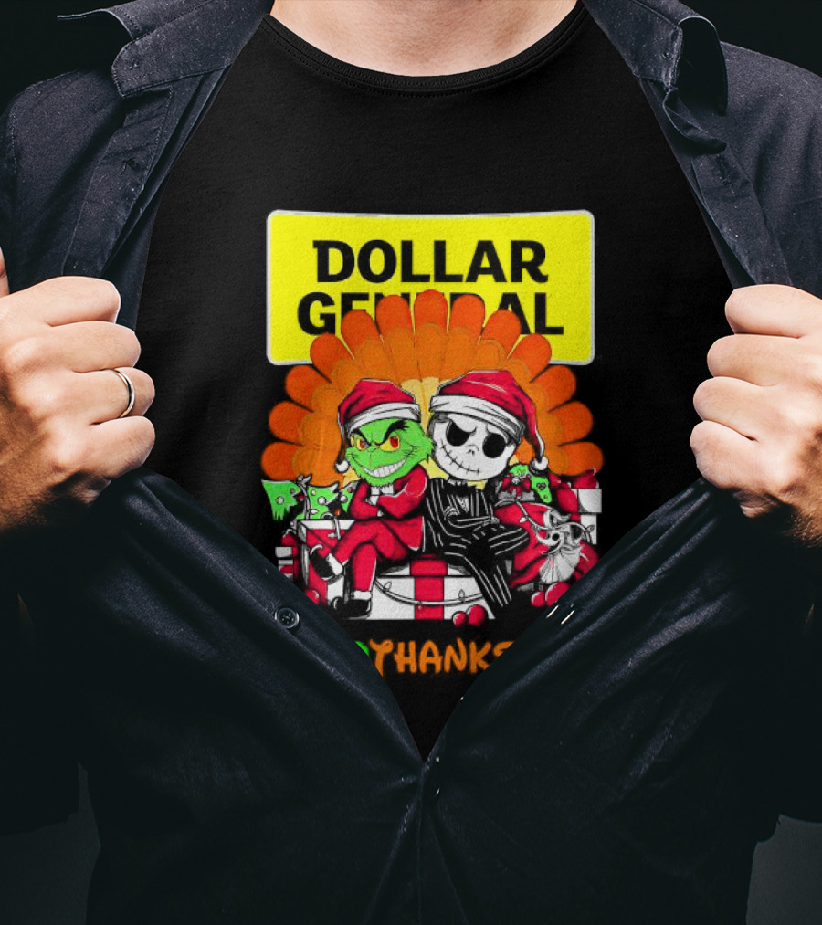Grinch And Jack Skellington With Dollar General HalloThanksMas T-Shirt