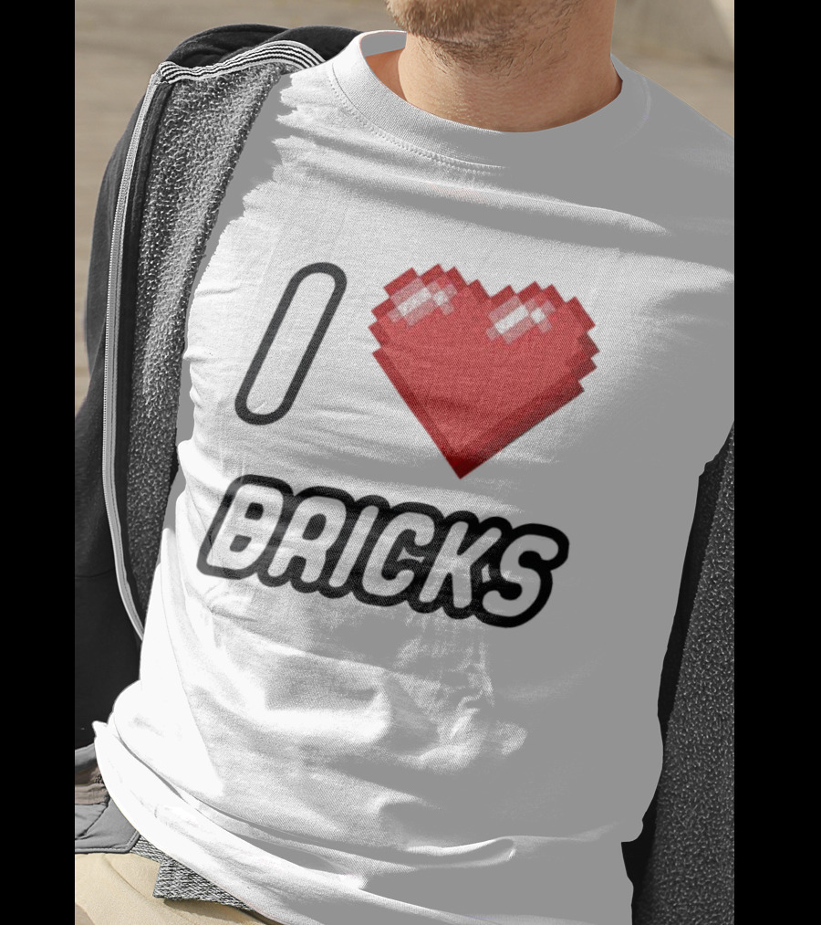 I Heart Bricks With Pixelated Red Heart T-Shirt