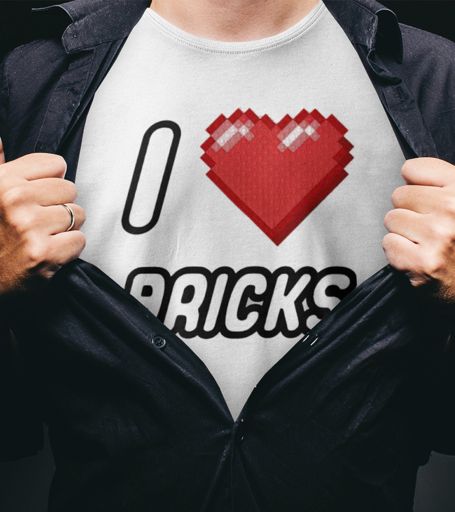 I Heart Bricks With Pixelated Red Heart T-Shirt