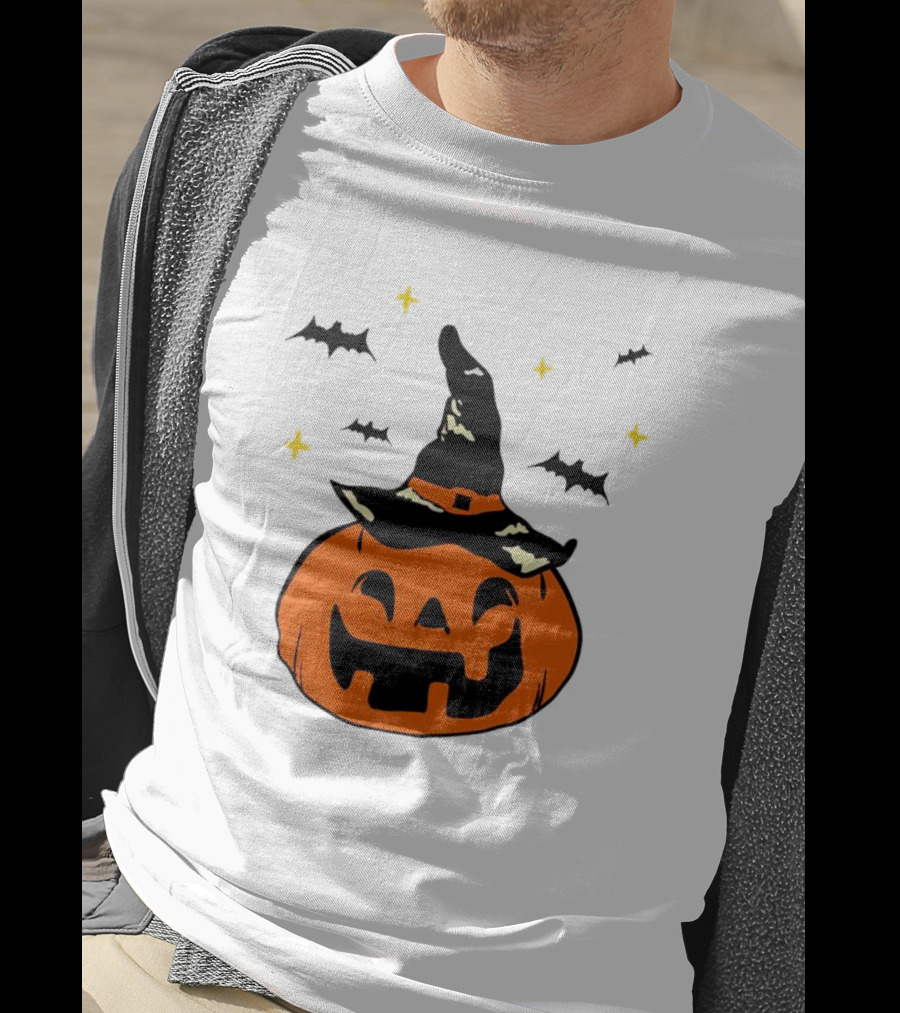 Jack-o’-lantern Witch Hat Bats Stars Halloween T-Shirt