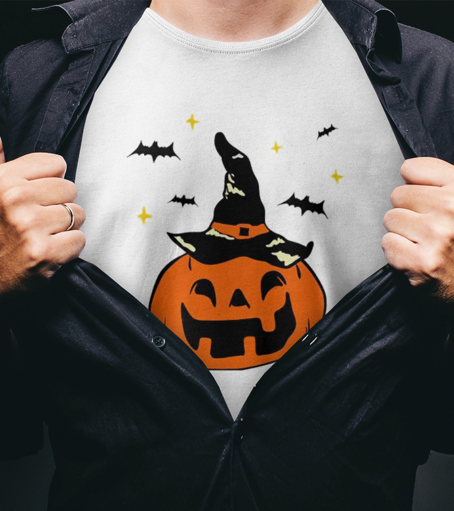 Jack-o’-lantern Witch Hat Bats Stars Halloween T-Shirt