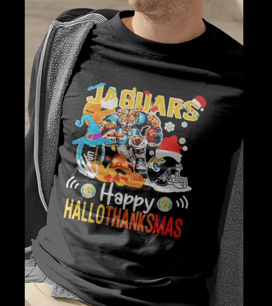 Jaguars Mascot Happy Hallothanksmas Football Halloween Thanksgiving Christmas T-Shirt