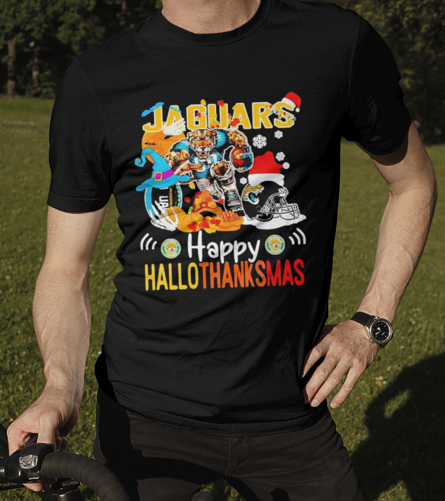 Jaguars Mascot Happy Hallothanksmas Football Halloween Thanksgiving Christmas T-Shirt