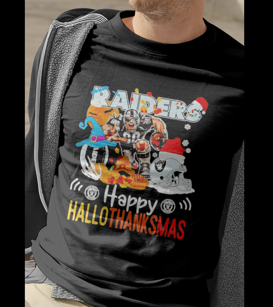 Las Vegas Raiders Happy Hallothanksmas Mascot Festive T-Shirt
