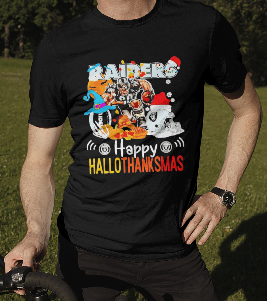 Las Vegas Raiders Happy Hallothanksmas Mascot Festive T-Shirt