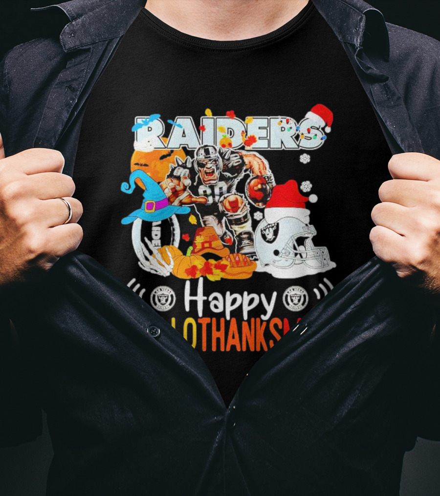 Las Vegas Raiders Happy Hallothanksmas Mascot Festive T-Shirt