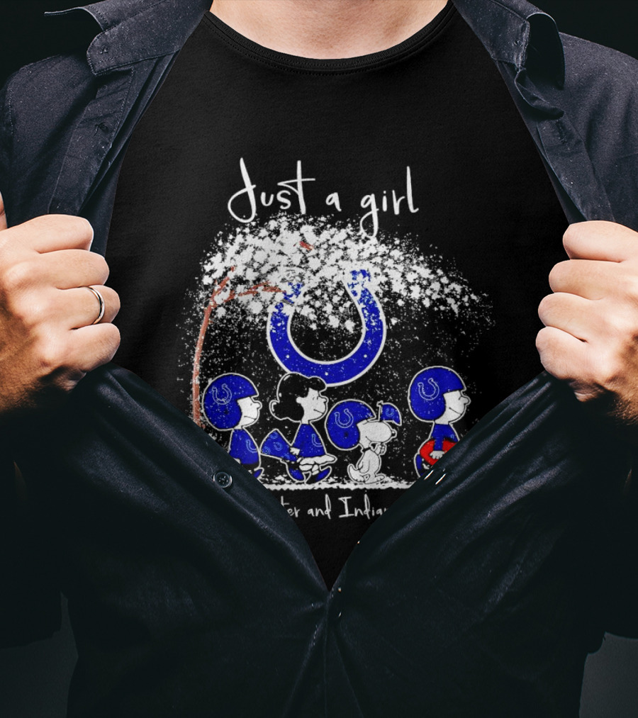 Just A Girl Who Loves Winter And Indianapolis Colts Peanuts Characters T-Shirt