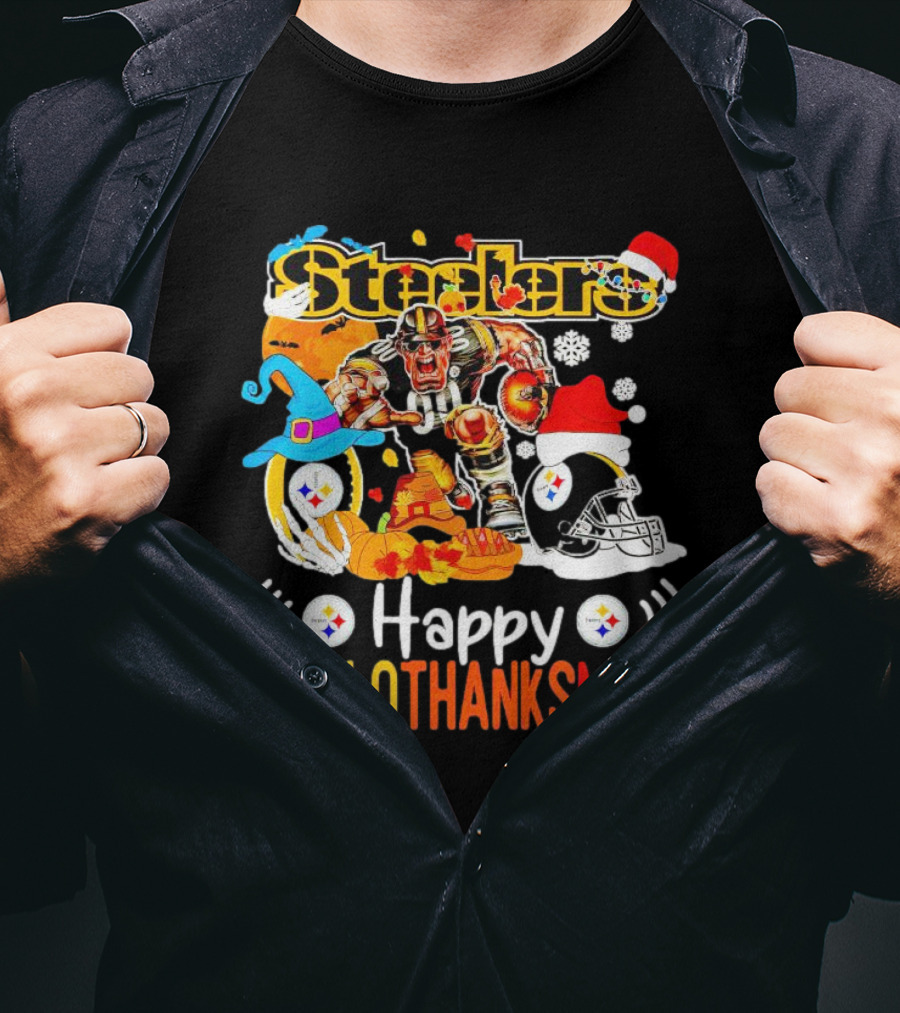Steelers Happy Hallothanksmas Football Mascot Festive T-Shirt