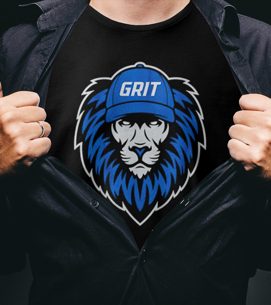 Detroit Lions Football Grit Lion With Blue Hat T-Shirt