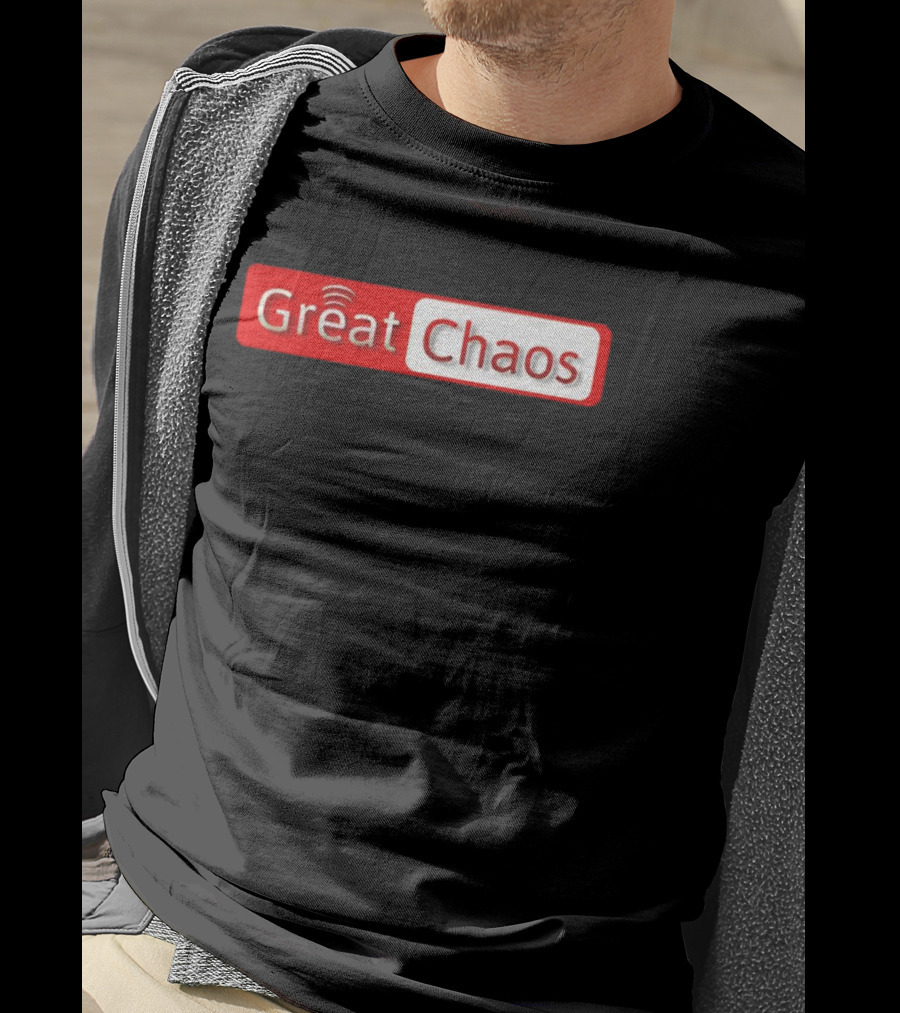 Great Chaos Red And White Text With Signal Waves T-Shirt