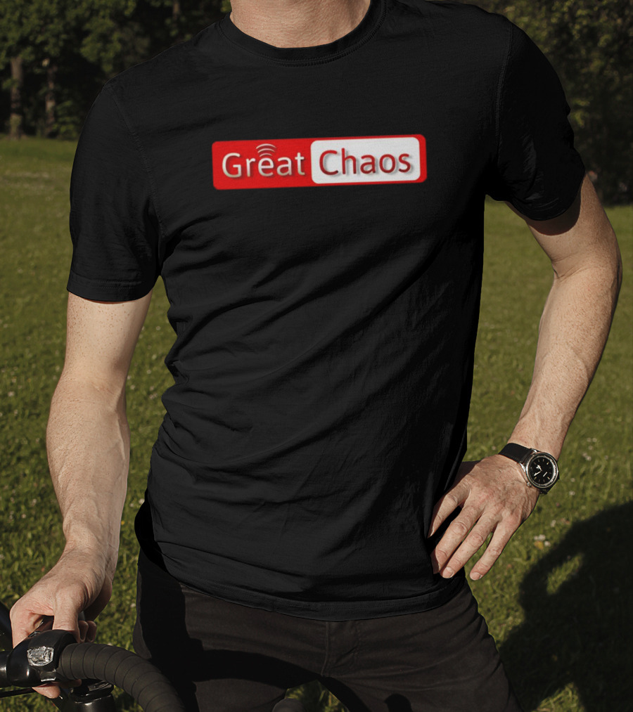 Great Chaos Red And White Text With Signal Waves T-Shirt