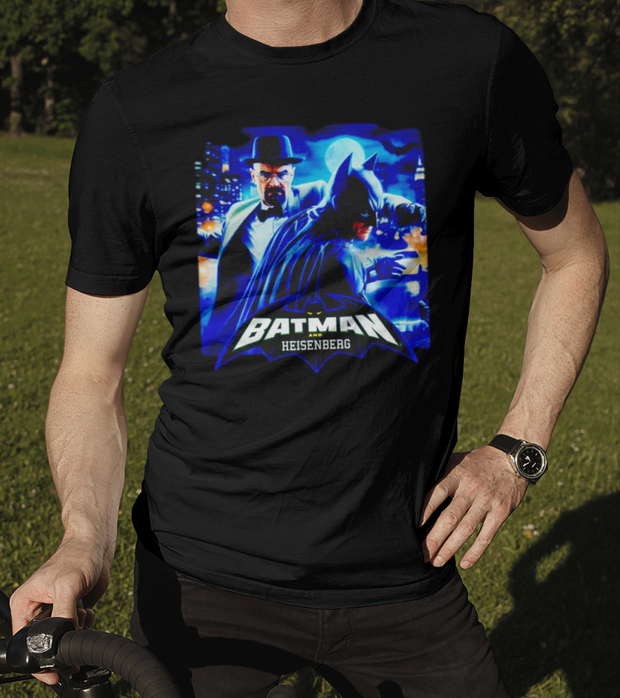 Batman And Heisenberg Walter White Cartoon Duo In Gotham City T-Shirt