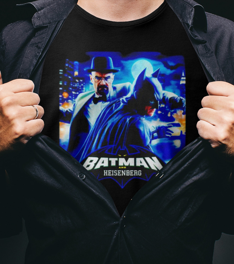Batman And Heisenberg Walter White Cartoon Duo In Gotham City T-Shirt