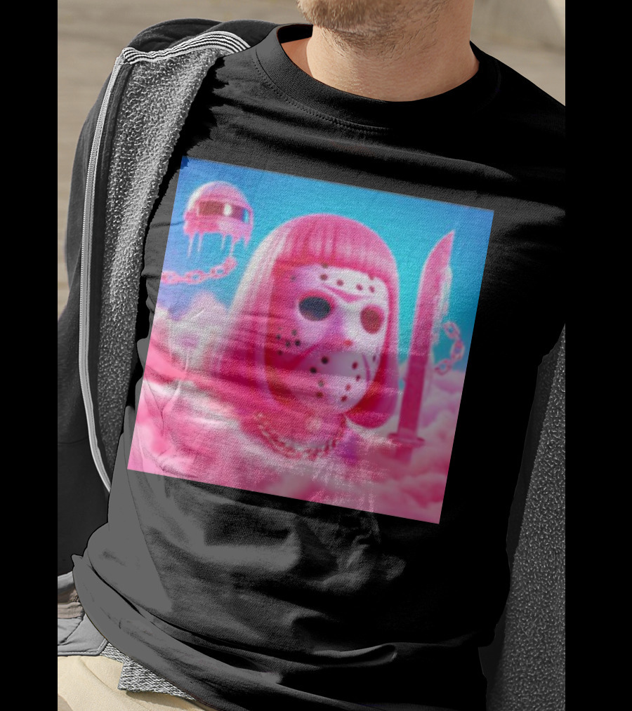 Pink Friday The 13th Jason Hockey Mask And Knife In Pink Clouds T-Shirt