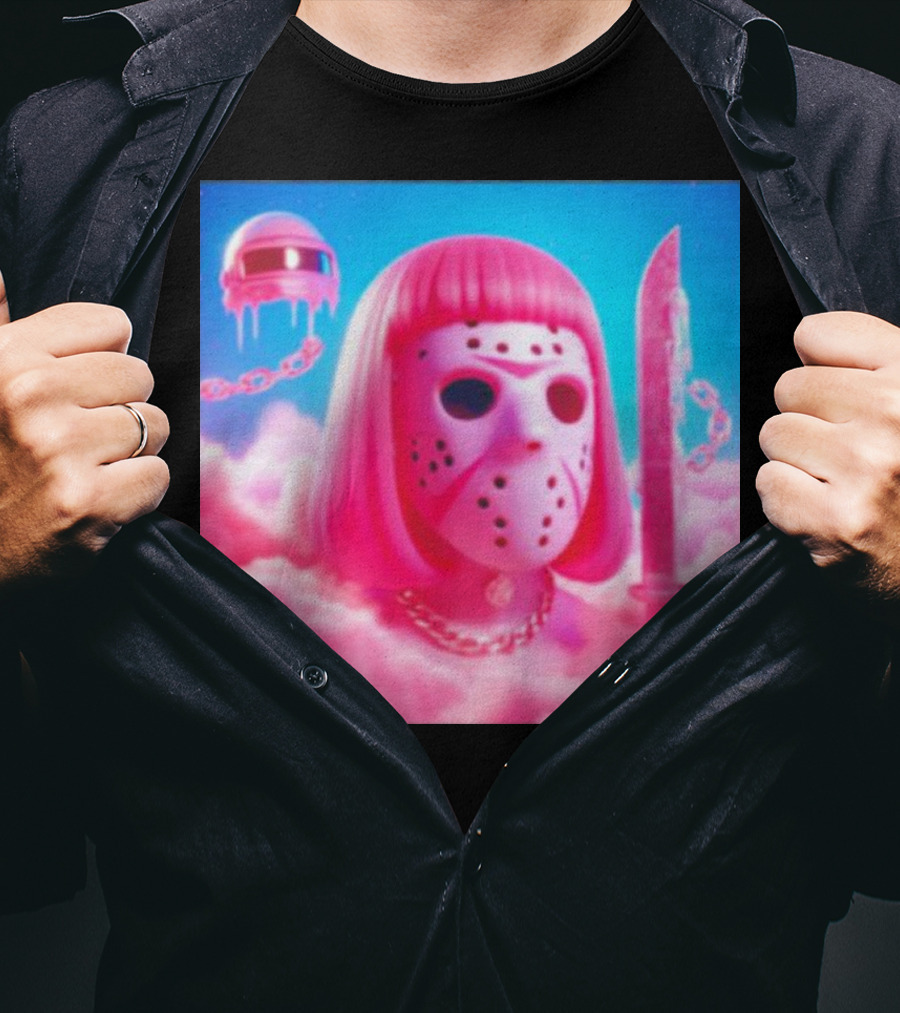 Pink Friday The 13th Jason Hockey Mask And Knife In Pink Clouds T-Shirt