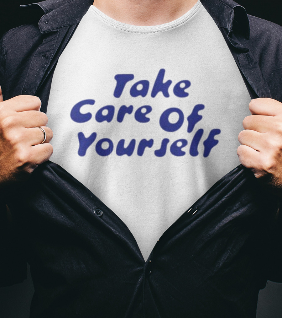 Take Care Of Yourself Retro Blue Text T-Shirt
