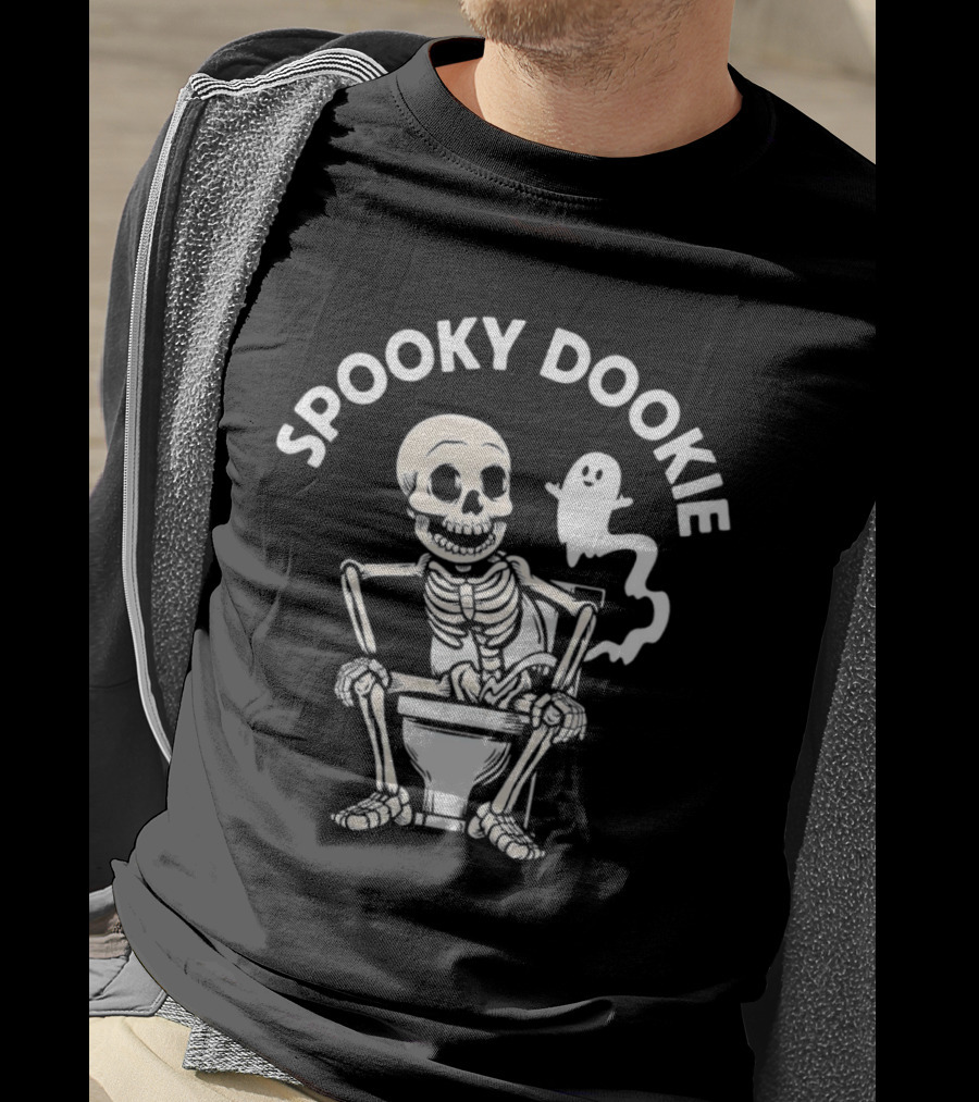 Spooky Dookie Skeleton And Ghost On Toilet T-Shirt