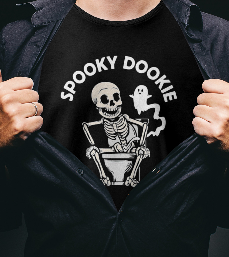 Spooky Dookie Skeleton And Ghost On Toilet T-Shirt