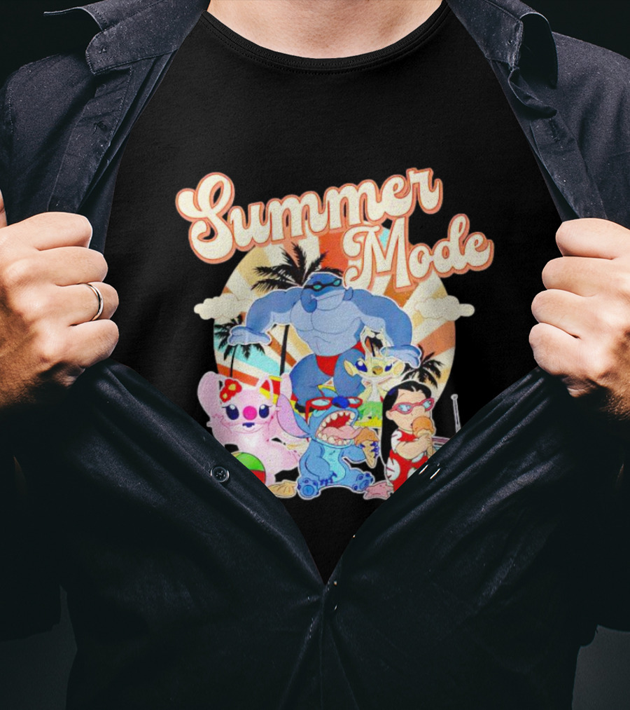 Summer Mode With Lilo And Stitch Characters Tropical Vibes T-Shirt