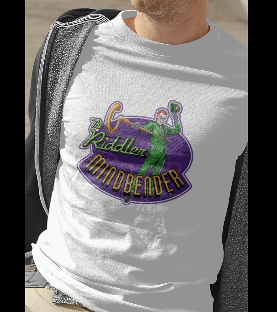 The Riddler Mindbender Green Suit Cane Iconic Purple Backdrop T-Shirt