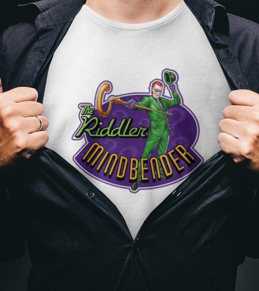 The Riddler Mindbender Green Suit Cane Iconic Purple Backdrop T-Shirt