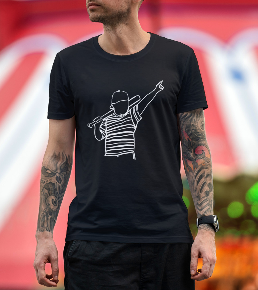 Baseball Player Stripe Pose Drawing T-Shirt