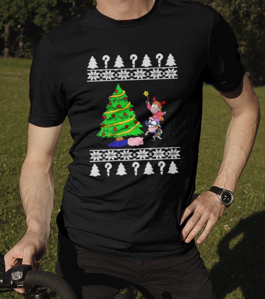 Gravity Falls Christmas Tree With Mabel And Waddles In Festive T-Shirt