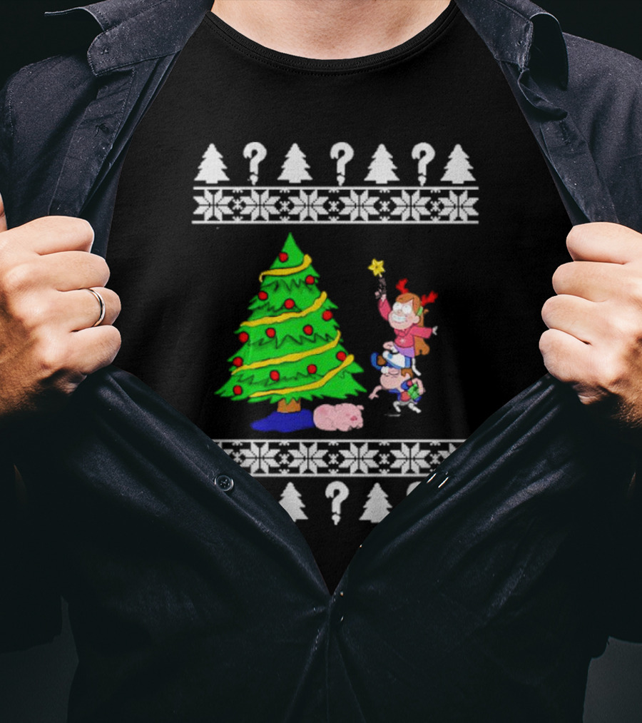 Gravity Falls Christmas Tree With Mabel And Waddles In Festive T-Shirt