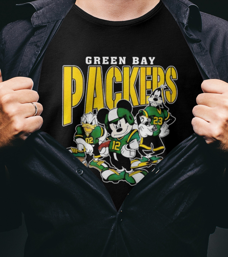 Green Bay Packers Mickey Mouse Donald Duck Goofy Football Players T-Shirt