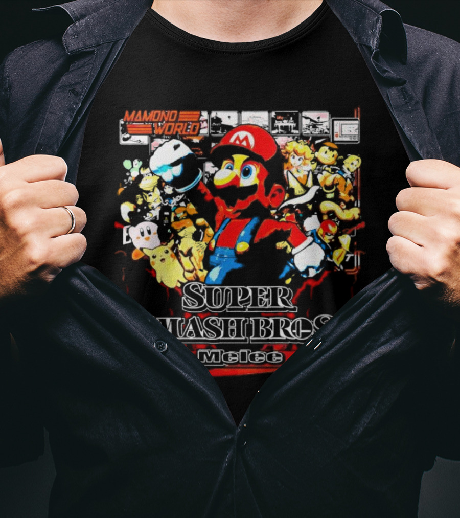 Mamoni World Mario X Cartoon Characters Super Smash Bros Melee T-Shirt