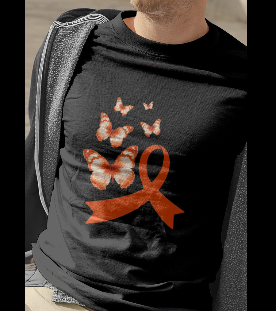 Orange Awareness Ribbon With Butterflies World Hunger Day Symbolization T-Shirt