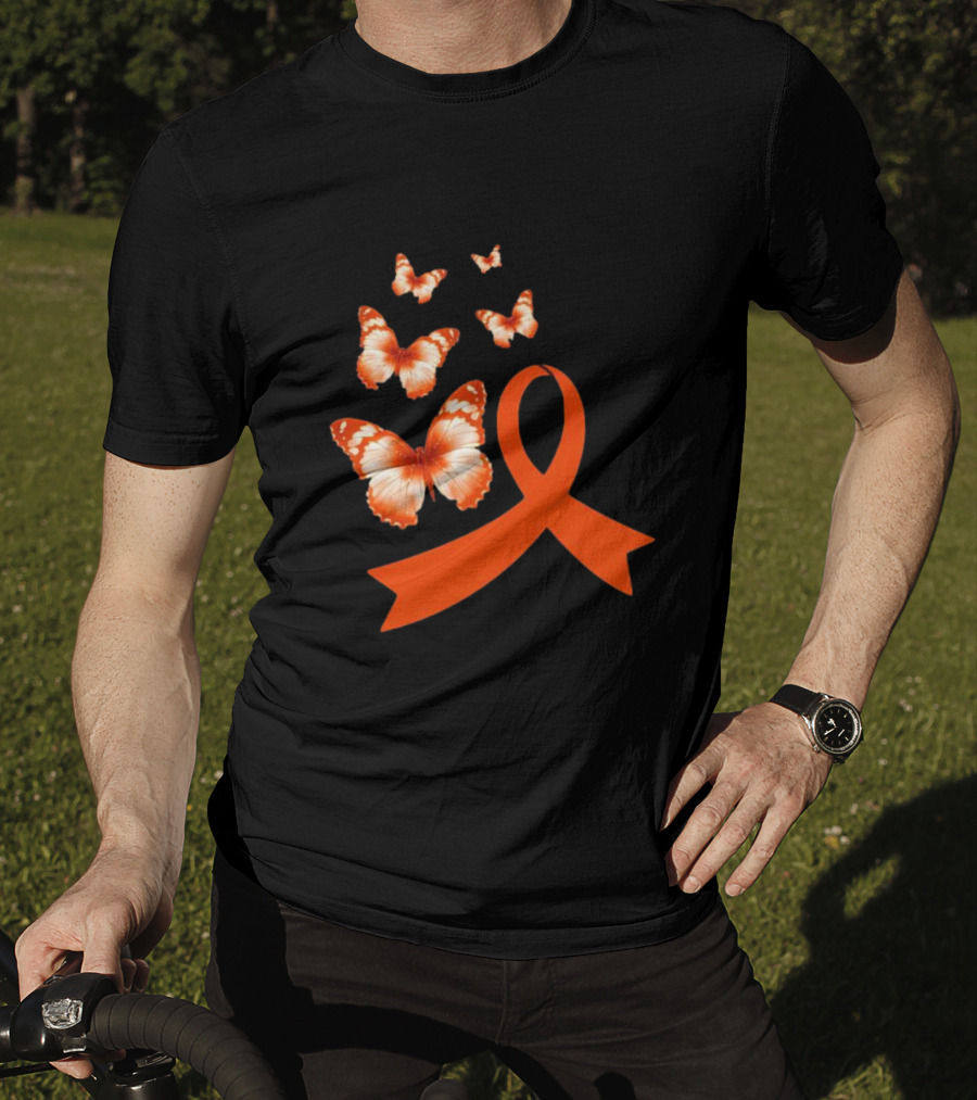 Orange Awareness Ribbon With Butterflies World Hunger Day Symbolization T-Shirt