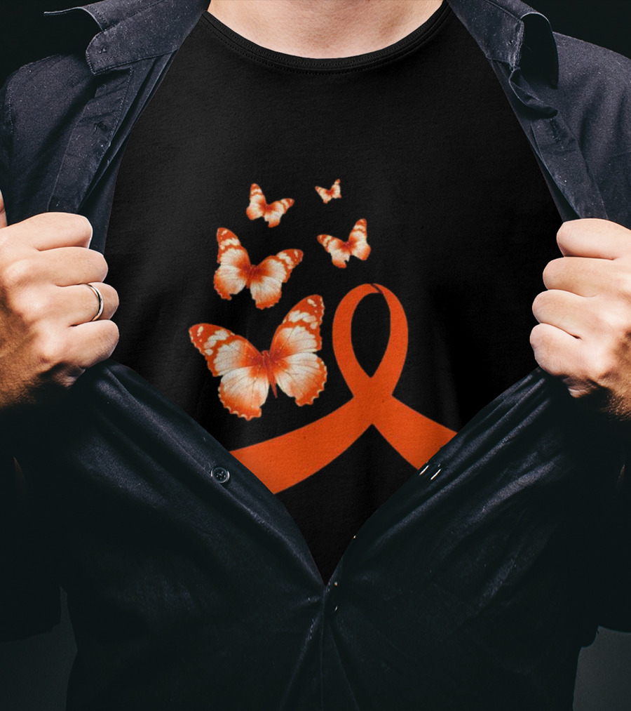 Orange Awareness Ribbon With Butterflies World Hunger Day Symbolization T-Shirt