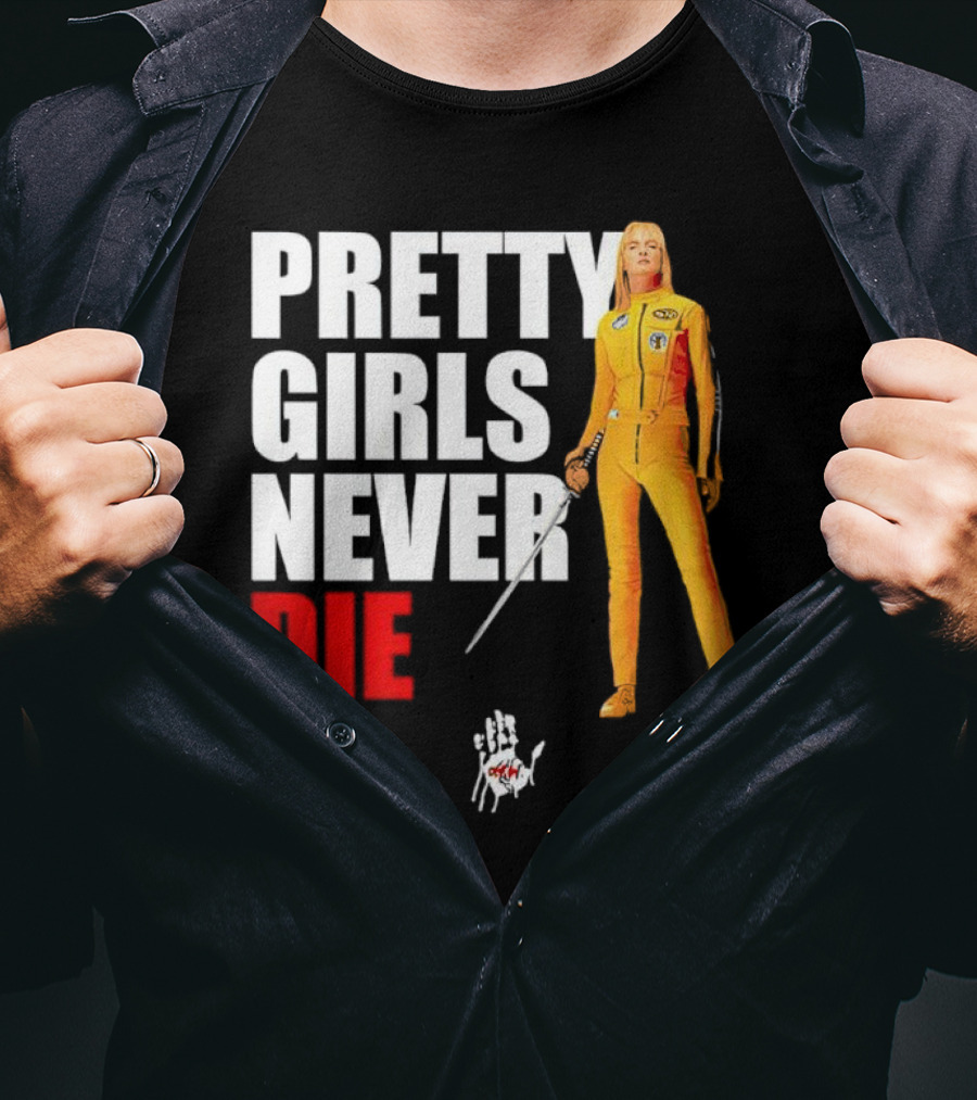 Pretty Girls Never Die Uma Yellow Jumpsuit Sword T-Shirt