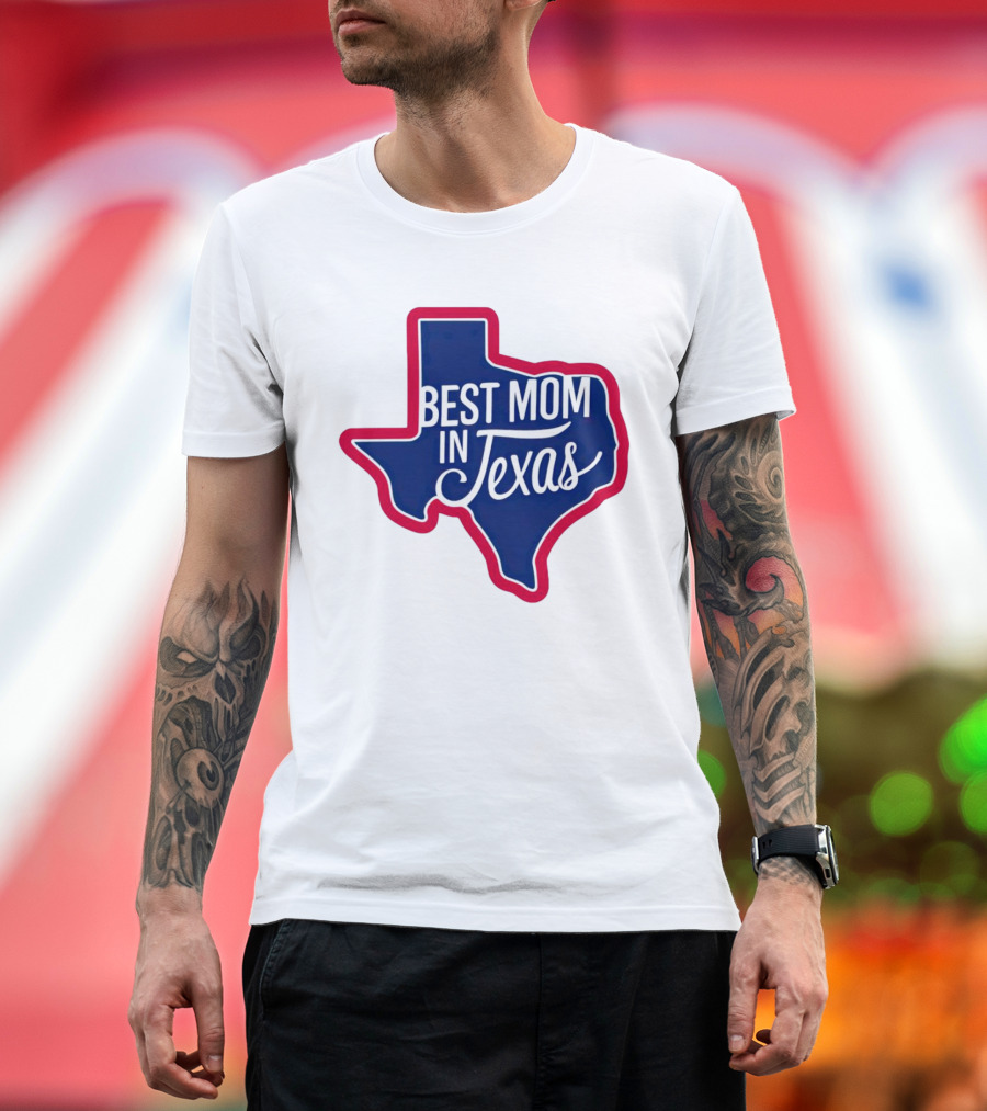 Best Mom in Texas State Shape with Red Border T-Shirt